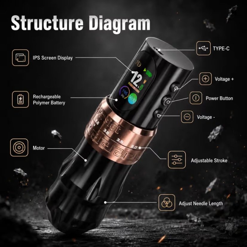 D2 Pro Adjustable Stroke Wireless Tattoo Pen Machine