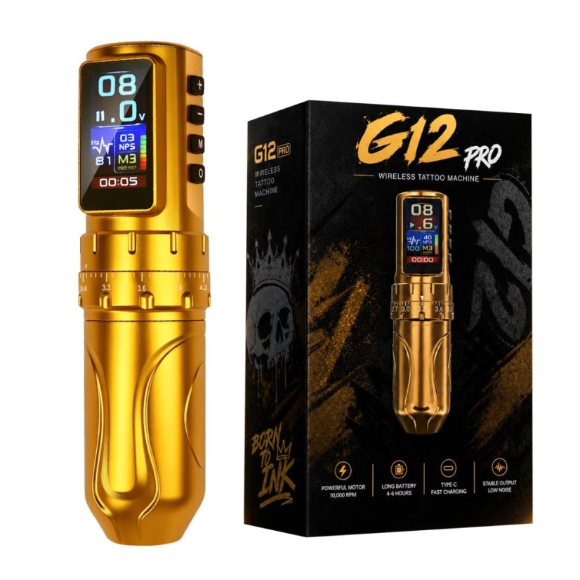 G12PRO Adjustable Stroke Wireless Tattoo Pen Machine - Goldfor Beginners