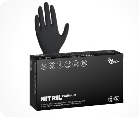 Nitrilové rukavice ESPEON NITRIL PREMIUM 100 ks, nepudrované, černé, 4.0 g - Velikost: M