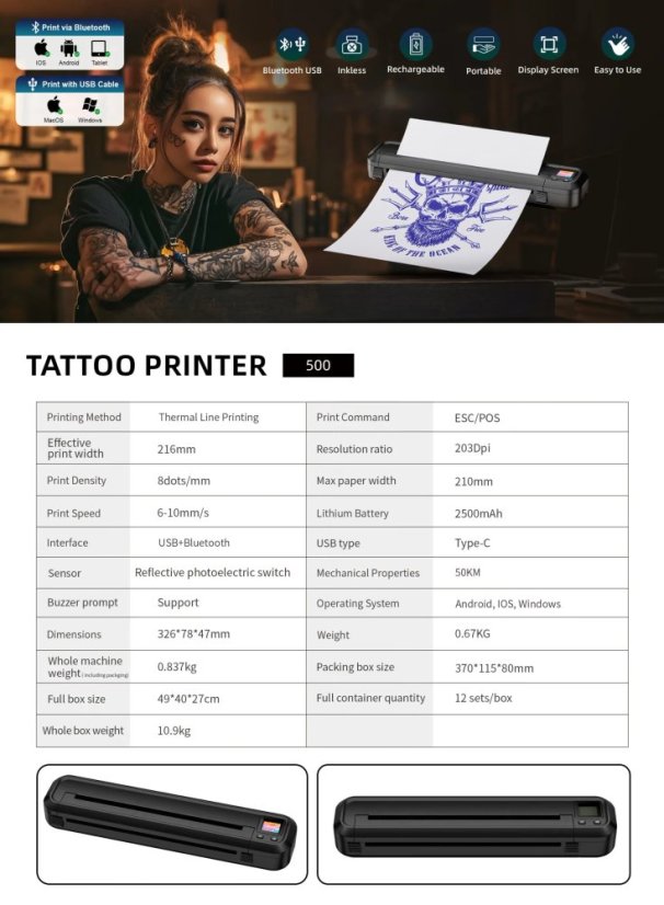 Bluetooth Thermal Tattoo Stencil Printer