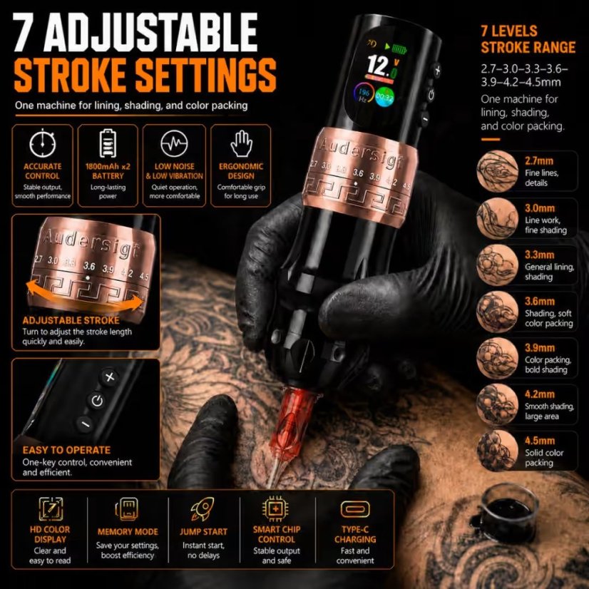 D2 Pro Adjustable Stroke Wireless Tattoo Pen Machine