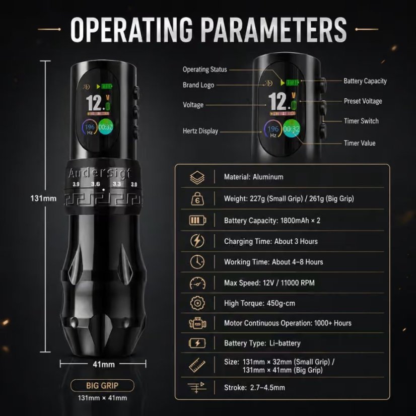D2 Pro Adjustable Stroke Wireless Tattoo Pen Machine
