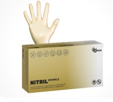 Nitrilové rukavice NITRIL SPARKLE 100 ks, nepudrované, perleťově zlaté, 4.0 g